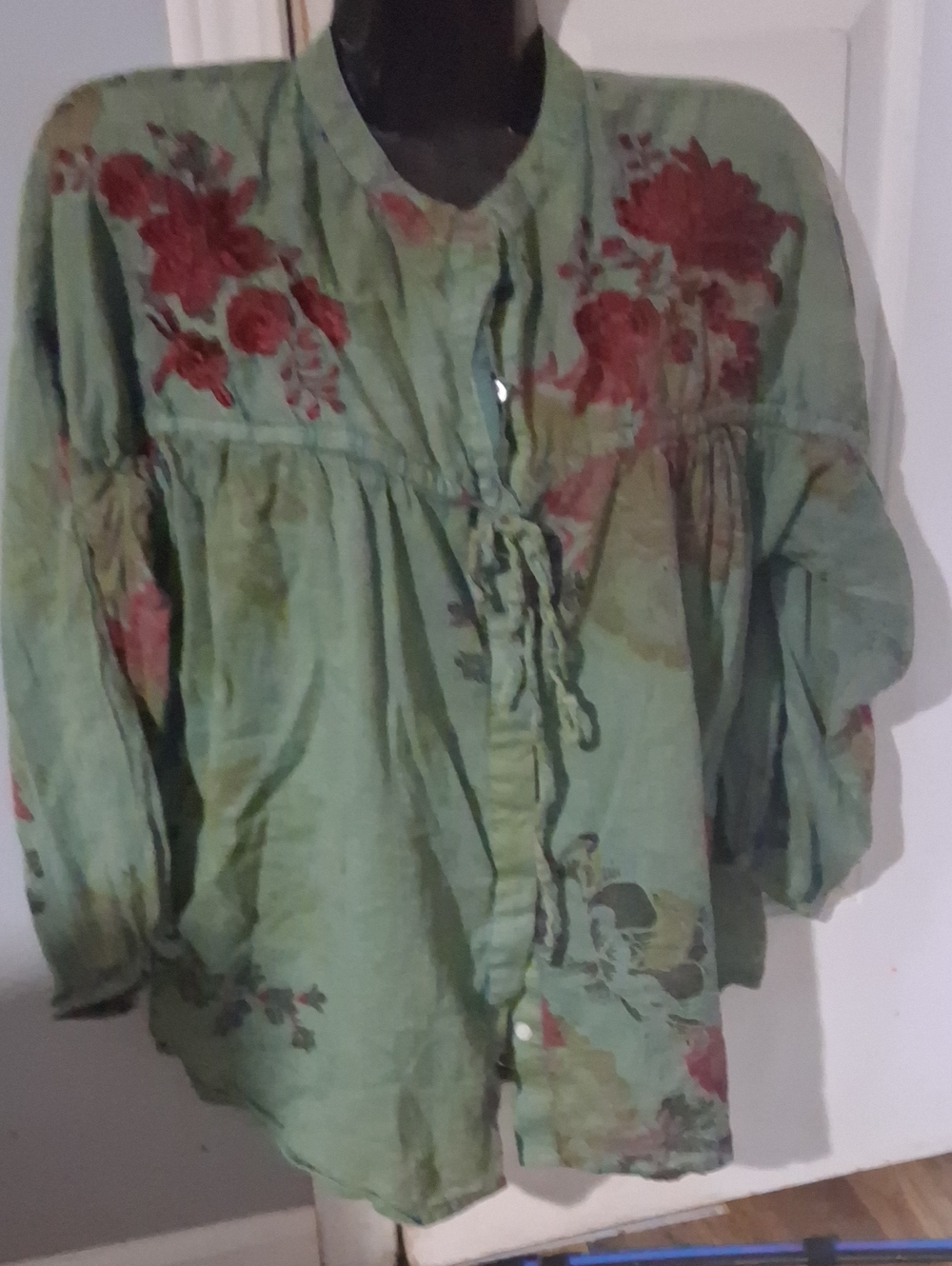 C.C Green Floral Button-Up Peasant Tunic